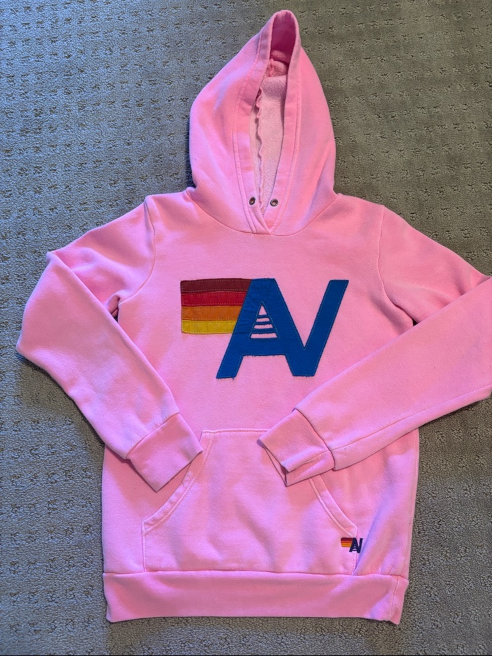 Kids Aviator Nation Logo Stitch Pullover Hoodie - Pink, Size 10